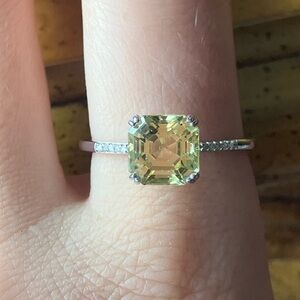 Natural Yellow Apatite White Diamond Sterling Silver Ring Size 10